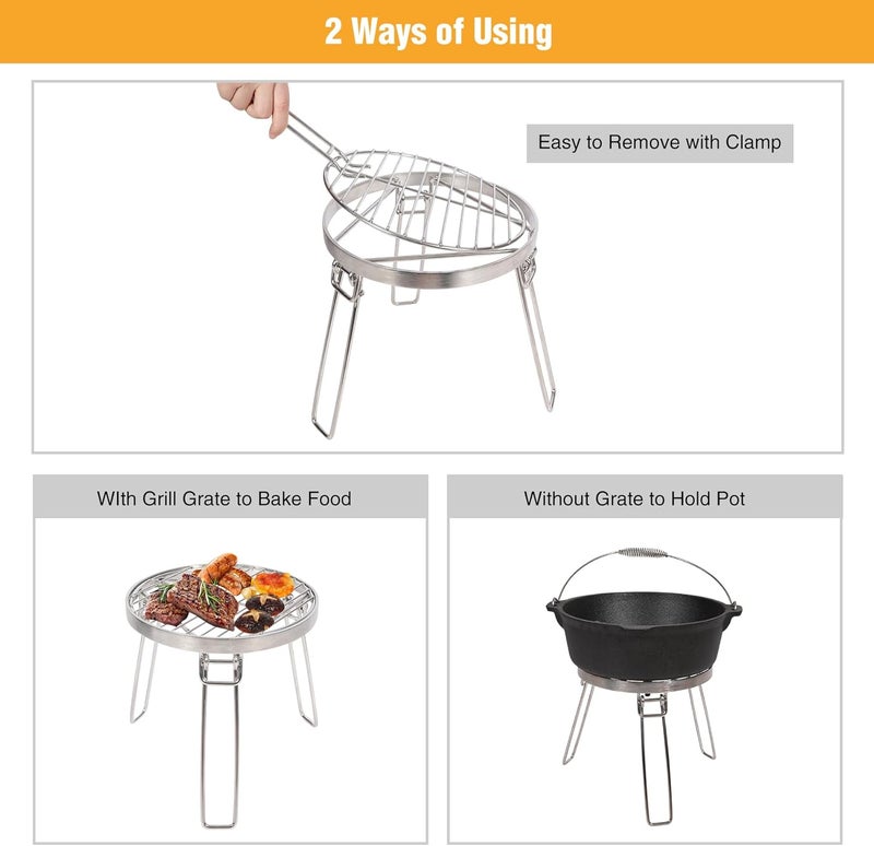 Lineslife Folding Campfire Tripod for Cooking, Portable Camping Tripod Stand with Grill Grate for Solo Stove Bonfire Fire Pit, Dutch Oven, Open Fire, Stainless Steel - Image 4